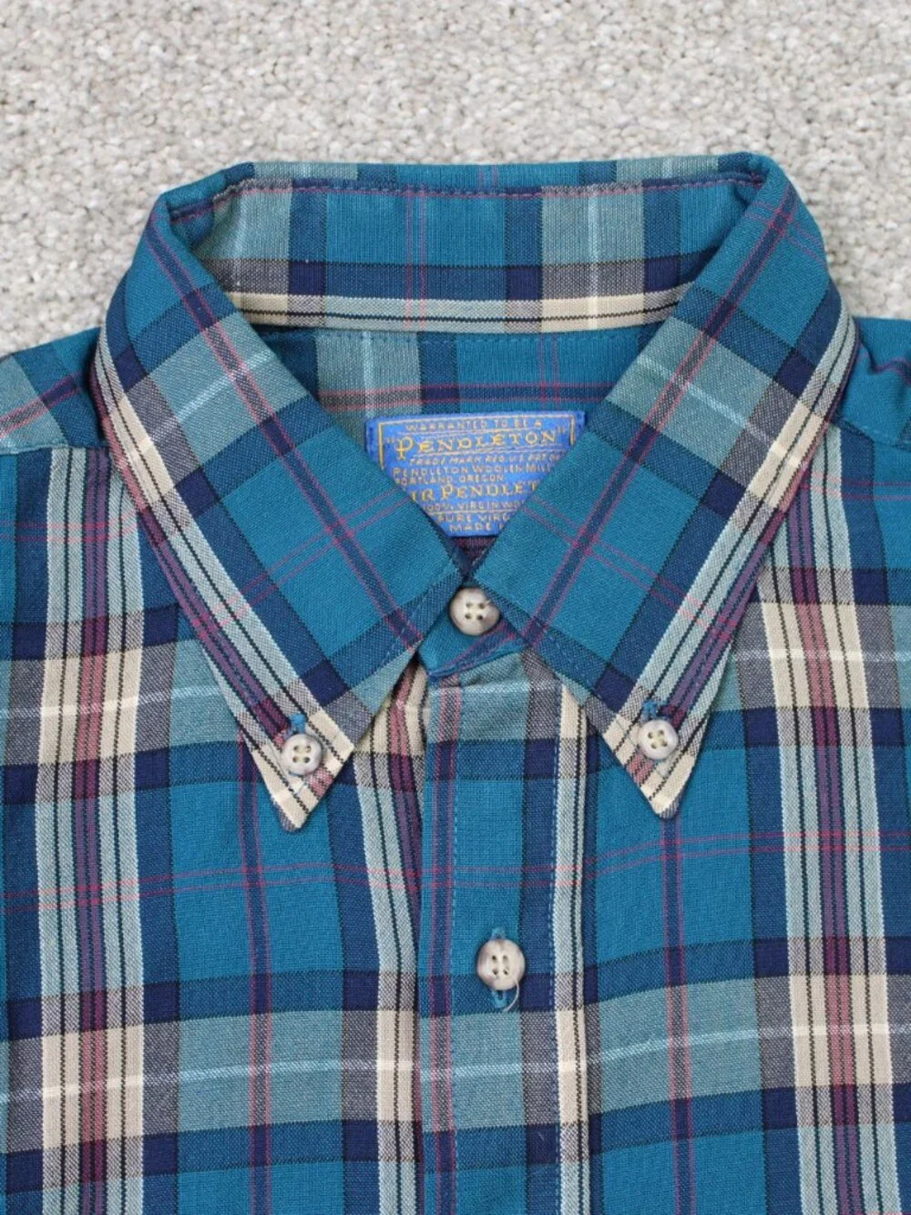 VTG Pendleton Shirt Mens Medium Blue Plaid 100% Virgin Wool Long Sleeve Button